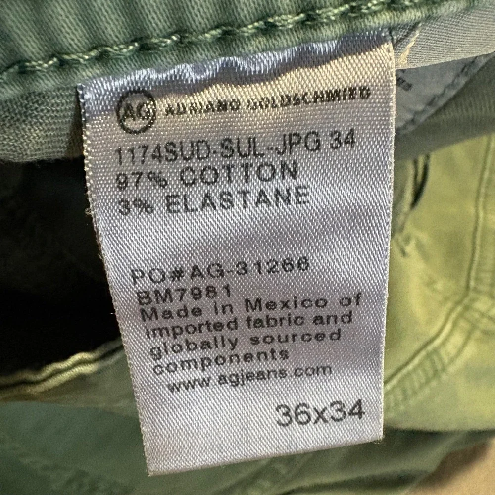 AG Adriano Goldschmied Graduate Pants Mens Fits 38x31 Green Tailored Leg Chino